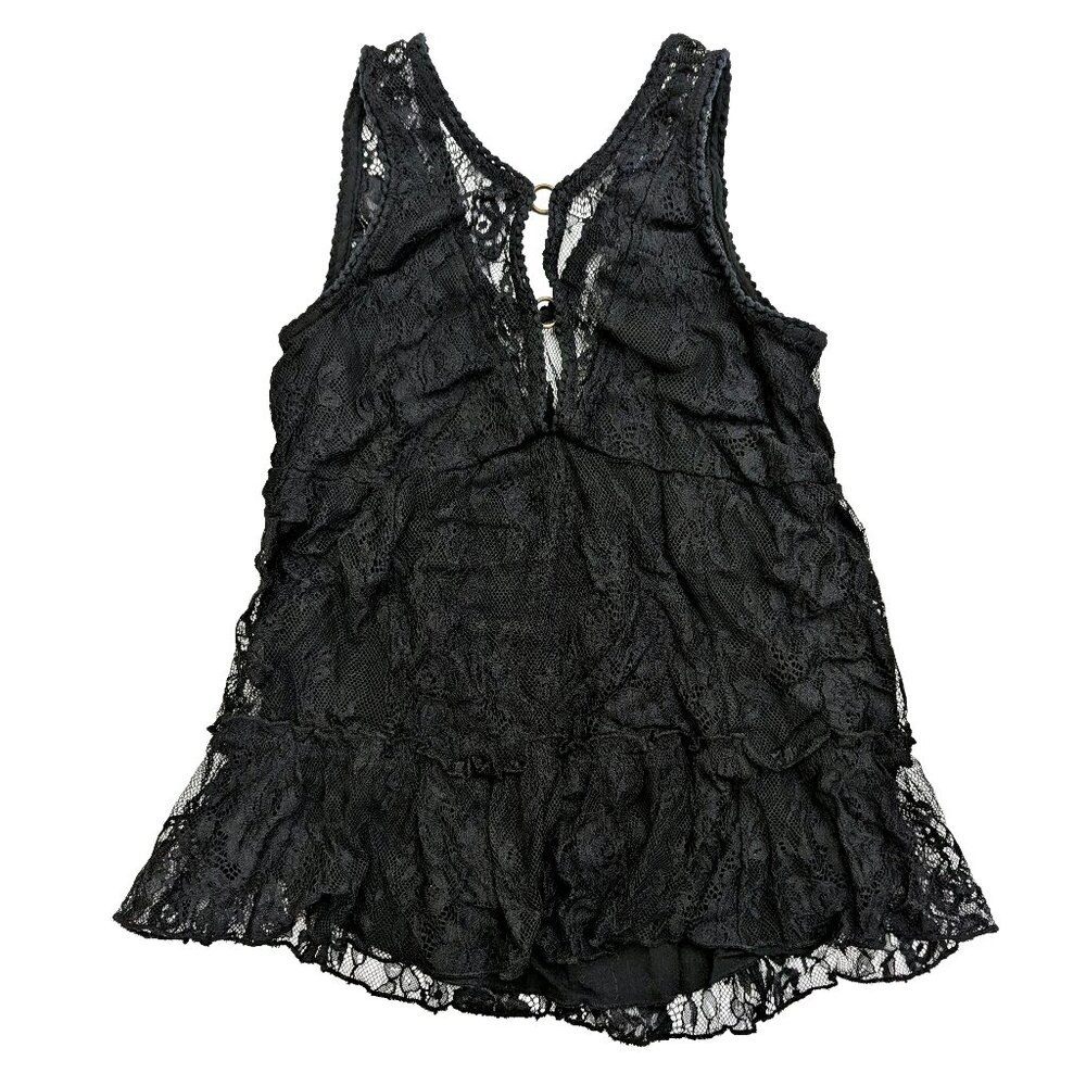 AE Sheer-Paneled Lace Tank, XXS Black Flowy Tunic